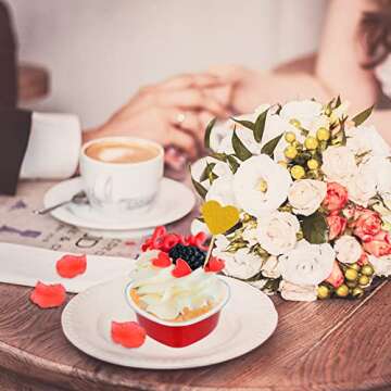 Colovis Heart Shaped Cake Pans, 36 Pack 3.4oz Red Mini Aluminum Foil Baking Cups with Lids Spoons Disposable Ramekins Cupcake Liners Kit for Valentine's Day Wedding Party (36 Pack)