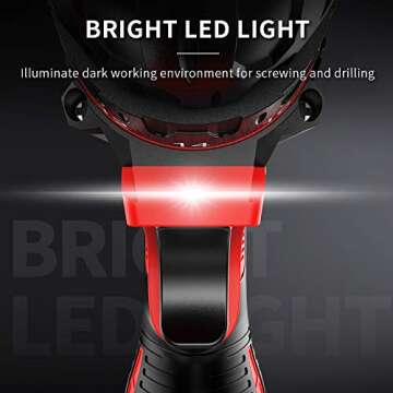 Cordless Drill Set 2 Batteries, WAKYME 12.6V Power Drill 30NM 18+1 Clutch, 3/8" Keyless Chuck, Variable Speed Built-in LED Electric Driver Drill for Drilling Wall, Bricks, Wood, Metal etc