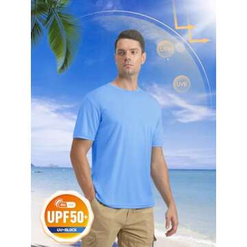 Short Sleeve T Shirt Men UPF 50+ Sun Protection T-Shirt Crew Neck Quick Dry Hiking Shirts Fishing Sh...