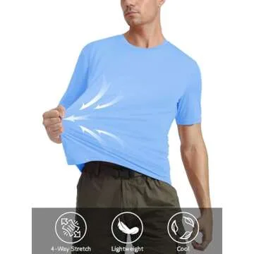 Short Sleeve T Shirt Men UPF 50+ Sun Protection T-Shirt Crew Neck Quick Dry Hiking Shirts Fishing Shirts Rash Guards Sky Blue
