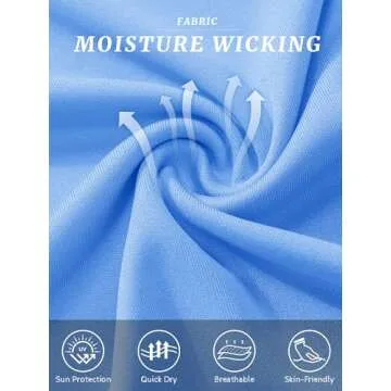 Short Sleeve T Shirt Men UPF 50+ Sun Protection T-Shirt Crew Neck Quick Dry Hiking Shirts Fishing Shirts Rash Guards Sky Blue