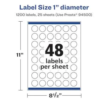 Avery Matte White Round Labels with Sure Feed, 1" Diameter, 1,200 Matte White Printable Labels
