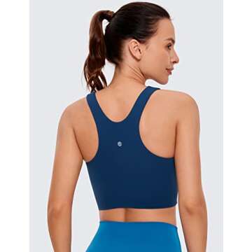 CRZ YOGA Butterluxe Racerback High Neck Longline Sports Bras for Women - Padded Workout Crop Tank Tops with Built in Pads French Navy Small