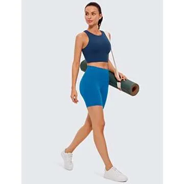 CRZ YOGA Butterluxe Racerback High Neck Longline Sports Bras for Women - Padded Workout Crop Tank Tops with Built in Pads French Navy Small
