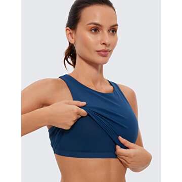 CRZ YOGA Butterluxe Racerback High Neck Longline Sports Bras for Women - Padded Workout Crop Tank Tops with Built in Pads French Navy Small
