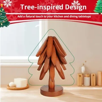Tree-Shaped Wooden Trivet Set - Foldable & Functional