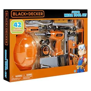 BLACK+DECKER Junior Kids Tool Set - Mega Tool Set with 42 Tools & Accessories! Role Play Tools for Toddlers Boys & Girls Ages 3 Years Old and Above, Includes Helmet! (58505)
