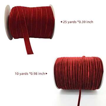 2 Rolls Decorate Ribbon Velvet Red Single Face Ribbon 25 Yards 0.4 Inch 10 Yards 1 inch Handmade DIY Ribbon for Package Wrapping Hair Bow Clips Making Sewing Baby Headbands Wedding Decorations