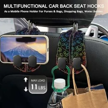 Blusabaca 2PCS Car Seat Back Storage Headrest Hooks, Dog Paw Purse Holder Bags Hanger, PU Leather Double Metal Hook for Backseat Organizer, Women Car Accessories Organization