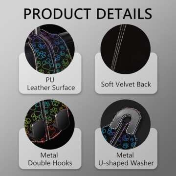 Blusabaca 2PCS Car Seat Back Storage Headrest Hooks, Dog Paw Purse Holder Bags Hanger, PU Leather Double Metal Hook for Backseat Organizer, Women Car Accessories Organization