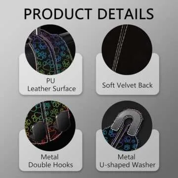 Blusabaca 2PCS Car Seat Back Storage Headrest Hooks, Dog Paw Purse Holder Bags Hanger, PU Leather Double Metal Hook for Backseat Organizer, Women Car Accessories Organization