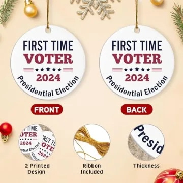 First Time Voter 2024 Presidential Election Ornament – Patriotic Keepsake for First-Time Voters – Ceramic Christmas Decoration Gift for Political Enthusiasts