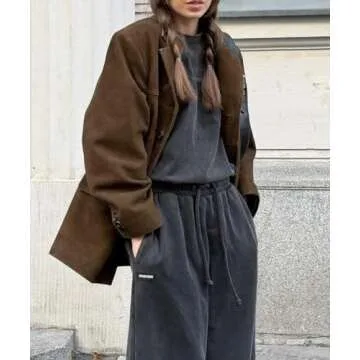 RICHTRUE Old Money Aesthetic Winter Suede Jacket Y2k Outerwear Brown Faux Leather Jacket Women Fall Fashion 2024 Trendy (Brown,M,Medium)