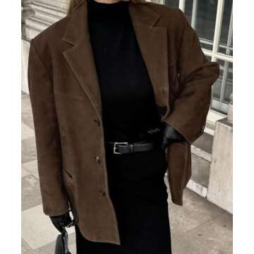 RICHTRUE Old Money Aesthetic Winter Suede Jacket Y2k Outerwear Brown Faux Leather Jacket Women Fall Fashion 2024 Trendy (Brown,M,Medium)