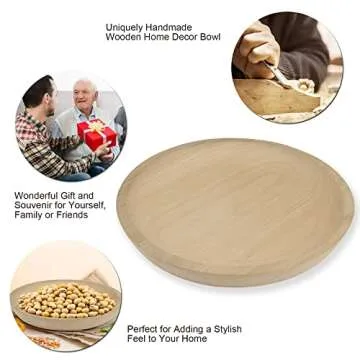POPRHINO Wooden Bowl Decorative Trays for Home Décor, 11" Wide Farmhouse Decorative Wood Bowl Snack Fruit Serving Bowl Kitchen Dining and More