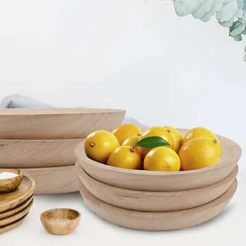 POPRHINO Wooden Bowl Decorative Trays for Home Décor, 11" Wide Farmhouse Decorative Wood Bowl Snack Fruit Serving Bowl Kitchen Dining and More