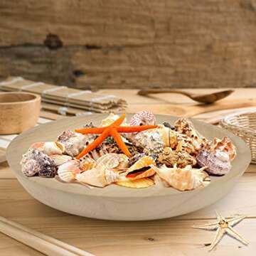 POPRHINO Wooden Bowl Decorative Trays for Home Décor, 11" Wide Farmhouse Decorative Wood Bowl Snack Fruit Serving Bowl Kitchen Dining and More