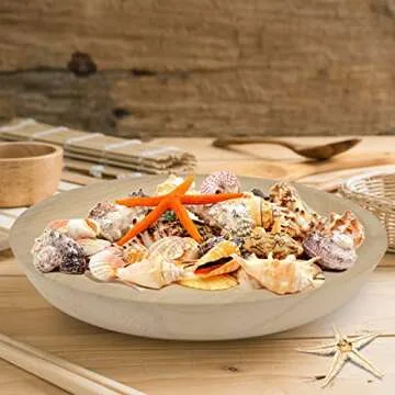 POPRHINO Wooden Bowl Decorative Trays for Home Décor, 11" Wide Farmhouse Decorative Wood Bowl Snack Fruit Serving Bowl Kitchen Dining and More