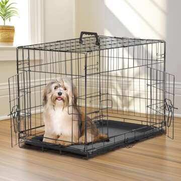 Sweetcrispy Medium Dog Crate with Divider Panel, 30 Inch Double Door Folding Metal Wire Dog Cage wit...