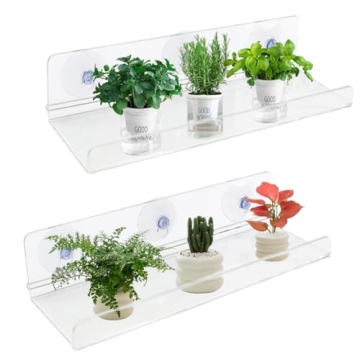 2 Pack Ledge Suction Cup Window Shelf for Indoor Plants Display