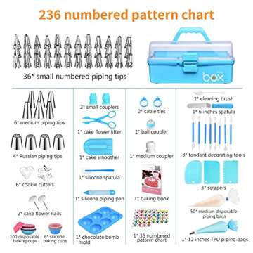Cake Decorating Tools Supplies Kit: 236pcs Baking Accessories with Storage Case - Piping Bags and Ic...