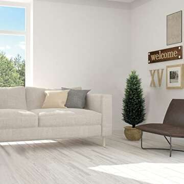 Artificial Topiary Tree 2-Set - Beautiful Realistic Faux Cedar Pines, 4 Feet Tall, UV Protection for Longer Life, 6" Wide Heavy Duty Pots for Outdoor & Indoor Decor