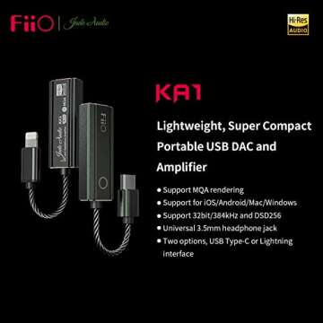 FiiO JadeAudio KA1 Headphone Amps Tiny Amplifier USB DAC High Resolution Lossless for Smartphones/PC...
