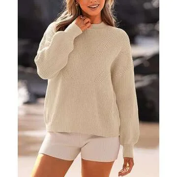 BTFBM Womens Casual Long Sleeve Sweaters Crew Neck Oversized Ribbed Knit Pullover Sweater 2025 Fall Winter Jumper Tops(Solid Apricot, Medium)