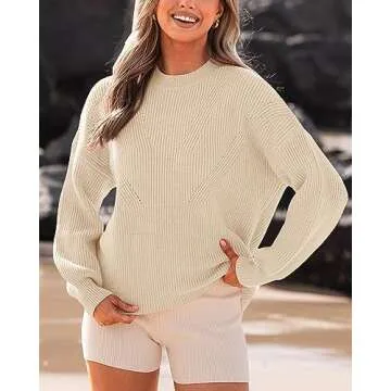 BTFBM Womens Casual Long Sleeve Sweaters Crew Neck Oversized Ribbed Knit Pullover Sweater 2025 Fall Winter Jumper Tops(Solid Apricot, Medium)