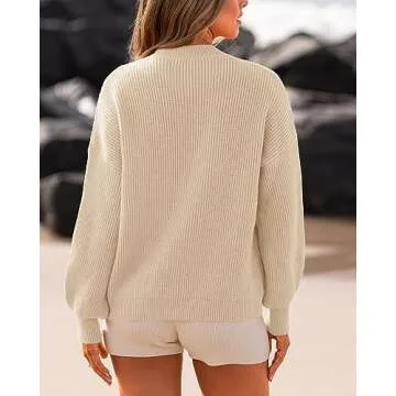 BTFBM Womens Casual Long Sleeve Sweaters Crew Neck Oversized Ribbed Knit Pullover Sweater 2025 Fall Winter Jumper Tops(Solid Apricot, Medium)
