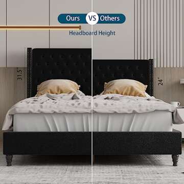 Queen Bed Frame with Upholstered Platform, Bed Frame Queen Size with Rhombus Buttons Tufted, Upholstered Bed with Rivet Wingback Headboard, Strong Support Bunkie Slats, Noise-Free, Easy Assembly