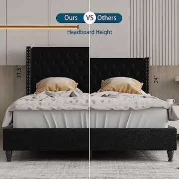 Queen Bed Frame with Upholstered Platform, Bed Frame Queen Size with Rhombus Buttons Tufted, Upholstered Bed with Rivet Wingback Headboard, Strong Support Bunkie Slats, Noise-Free, Easy Assembly