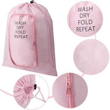 Boao 2 Pcs Travel Laundry Bag Washable Dirty Clothes Bag with Drawstring and Zipper for Suitcase, 22 x 18 Inch (Pink, Gray,Classic)