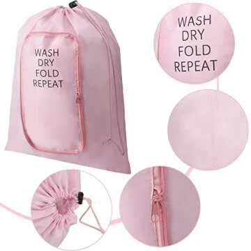Boao 2 Pcs Travel Laundry Bag Washable Dirty Clothes Bag with Drawstring and Zipper for Suitcase, 22 x 18 Inch (Pink, Gray,Classic)