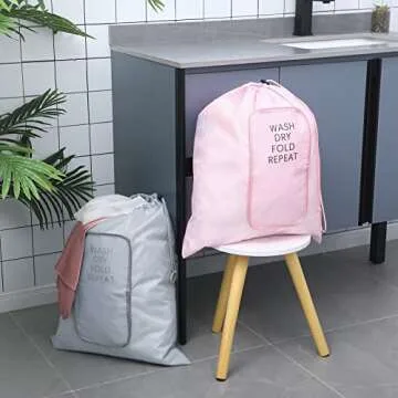 Boao 2 Pcs Travel Laundry Bag Washable Dirty Clothes Bag with Drawstring and Zipper for Suitcase, 22 x 18 Inch (Pink, Gray,Classic)