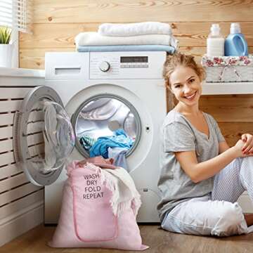 Boao 2 Pcs Travel Laundry Bag Washable Dirty Clothes Bag with Drawstring and Zipper for Suitcase, 22 x 18 Inch (Pink, Gray,Classic)