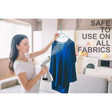 Garment Steamer, 1500W Travel Steamer with 300ml Detachable Water Tank, Fast 30s Heat-Up, Auto-Off, Handheld Steamer for Wrinkle Removal on Clothes, Garments, and Fabrics (White)