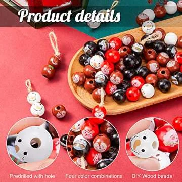 Junkin 100 Christmas Wooden Beads for Craft Projects