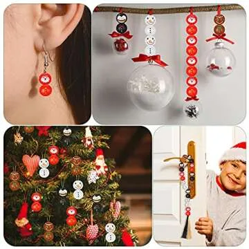 Junkin 100 Christmas Wooden Beads for Craft Projects