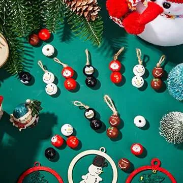 Junkin 100 Christmas Wooden Beads for Craft Projects