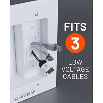 ECHOGEAR TV Cord Hider for Wall Mounted TV - Dual Outlet in Wall Cable Management Kit for Power Cables & Low Voltage Wires - Includes Template, Saw, & Low Profile Extension Cord