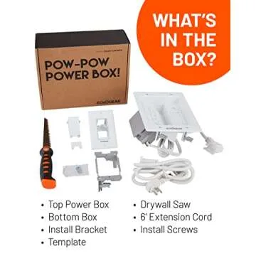 ECHOGEAR TV Cord Hider for Wall Mounted TV - Dual Outlet in Wall Cable Management Kit for Power Cables & Low Voltage Wires - Includes Template, Saw, & Low Profile Extension Cord