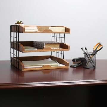 Elegant Wood Desk Organizer with 3 Shelves for Home Office