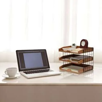 Elegant Wood Desk Organizer with 3 Shelves for Home Office