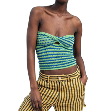 MISSACTIVER Women’s Striped Crisscross Knitted Crop Tube Top