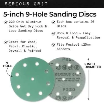 5-Inch 220 Grit Sanding Discs for Festool Sanding - 50 Pack