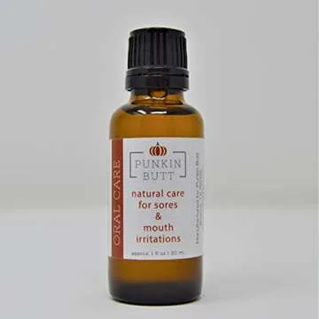 Punkin Butt Oral Care 1 oz Glass Bottle. Chamomile, Clove, Peppermint. Natural, Safe, Effective; Cruelty-Free, Vegan, use as Often as Needed.