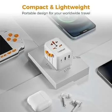 Universal Travel Adapter, TESSAN International Plug Adaptor with 1 USB C Wall Charger 2 USB A Ports, Travel Essentials Worldwide Power Outlet for US to European EU UK AUS (Type C/G/A/I)