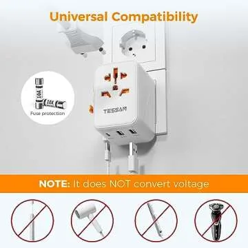 Universal Travel Adapter, TESSAN International Plug Adaptor with 1 USB C Wall Charger 2 USB A Ports, Travel Essentials Worldwide Power Outlet for US to European EU UK AUS (Type C/G/A/I)