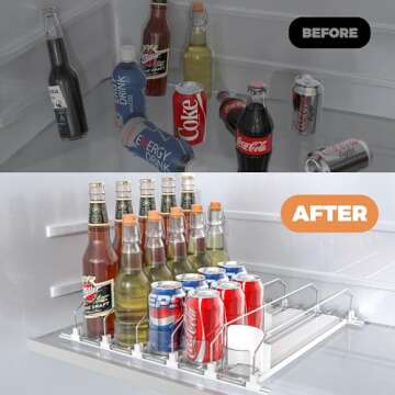 Hmdivor 5 Rows Drink Organizer for Fridge, 15'' Soda Can Dispenser for Fridge with Pusher Glide, Wid...